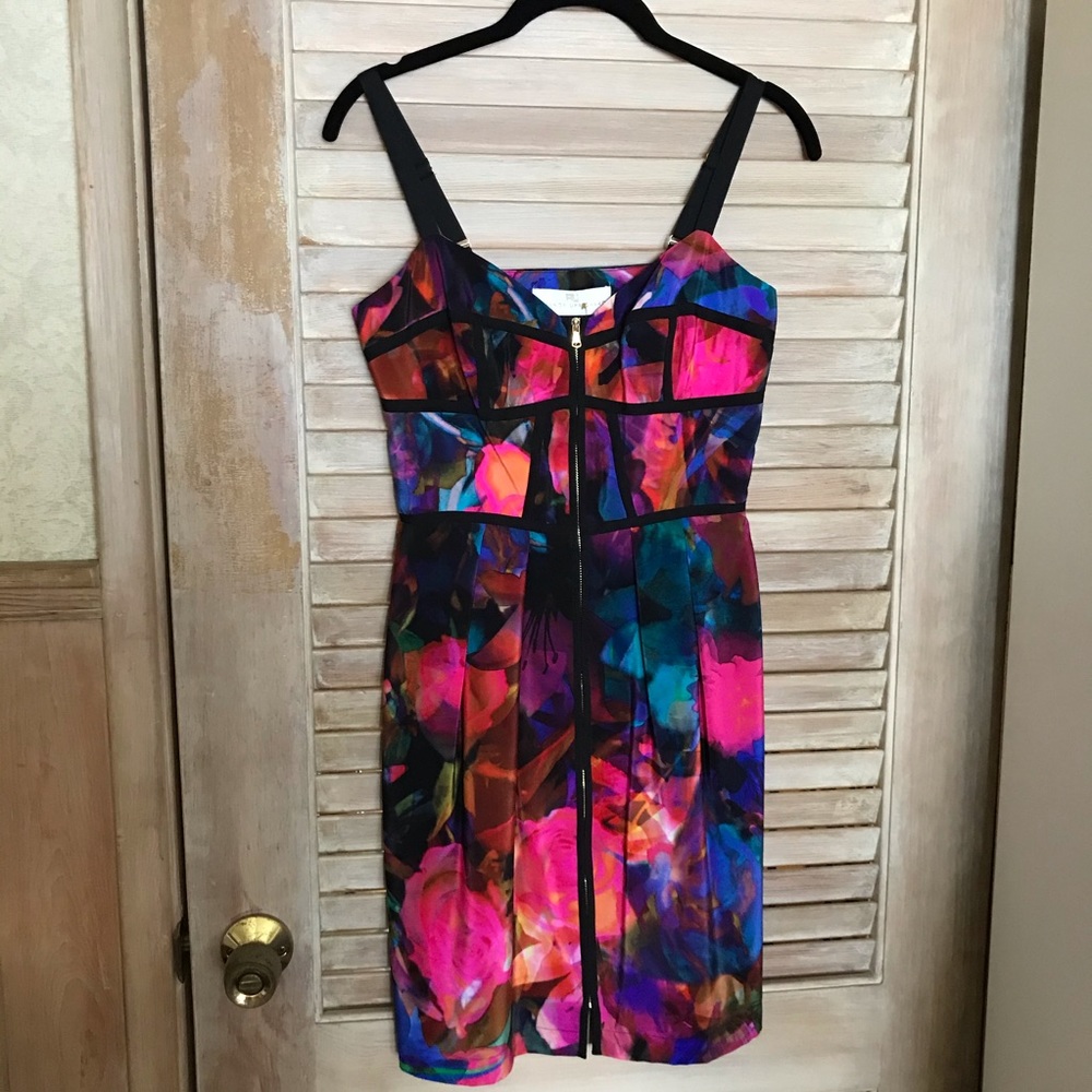 Abtract Floral corset Bustier Zipper Dress Silk